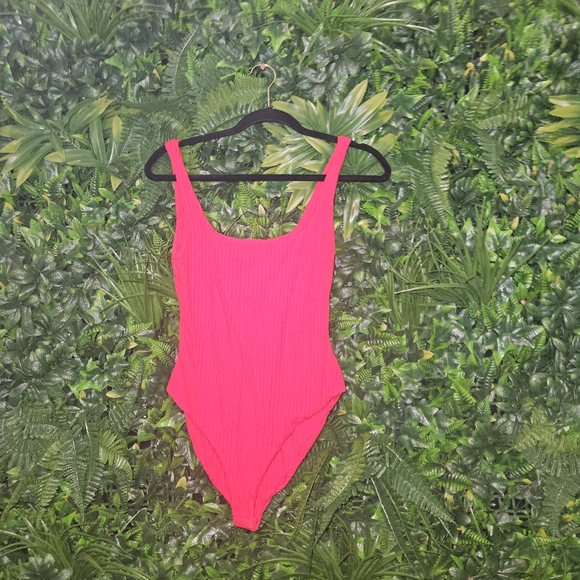 Mara Hoffman Square Neck Percy Red Ribbed Bodysuit - Picture 3 of 6